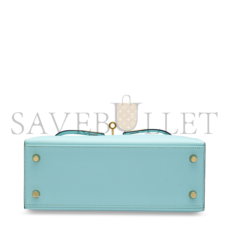 HERMÈS BLUE ZEPHYR EPSOM LEATHER SELLIER KELLY 25 WITH GOLD HARDWARE (25*17*7cm) 